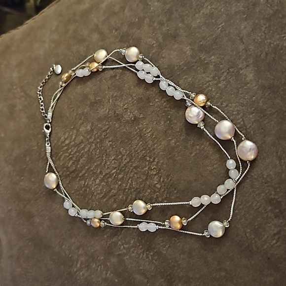 VTG DRESS BARN Faux Coin Pearl Layered Mermaidcore Twisted Chain Necklace - Picture 2 of 7